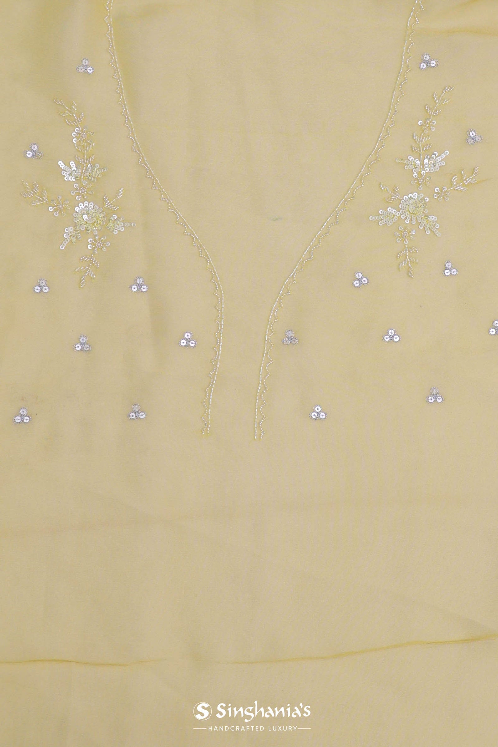 Macaroon Yellow Organza Embroidery Saree With Scallop Border