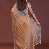 French Beige Organza Saree With Scallop Border