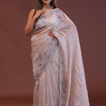 Pastel Lilac Organza Saree With Scallop Border