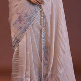 Pastel Lilac Organza Saree With Scallop Border