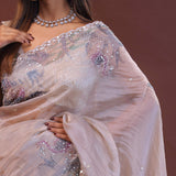 Pastel Lilac Organza Saree With Scallop Border
