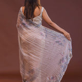 Pastel Lilac Organza Saree With Scallop Border