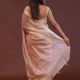 Salmon Pink Crushed Tissue Organza Embroidery Saree With Golden Border