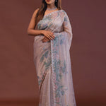 Lilac Organza Saree With Scallop Border
