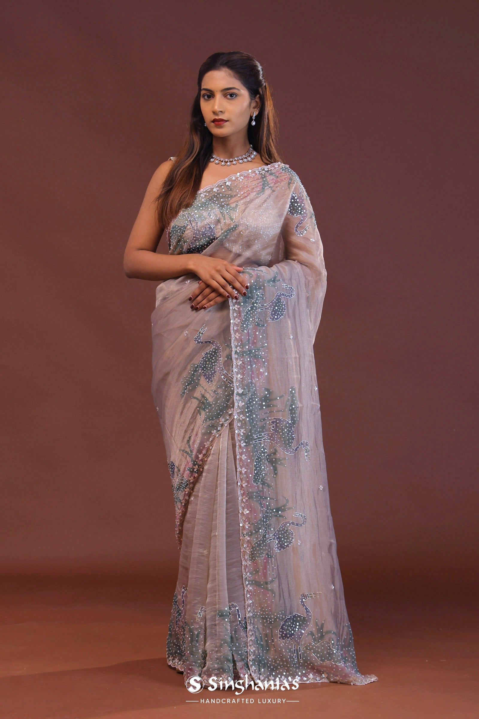 Lilac Organza Saree With Scallop Border