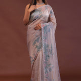 Lilac Organza Saree With Scallop Border