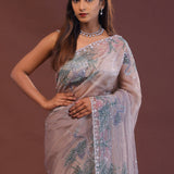 Lilac Organza Saree With Scallop Border