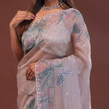 Lilac Organza Saree With Scallop Border