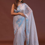 Lilac Organza Saree With Scallop Border