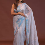 Lilac Organza Saree With Scallop Border