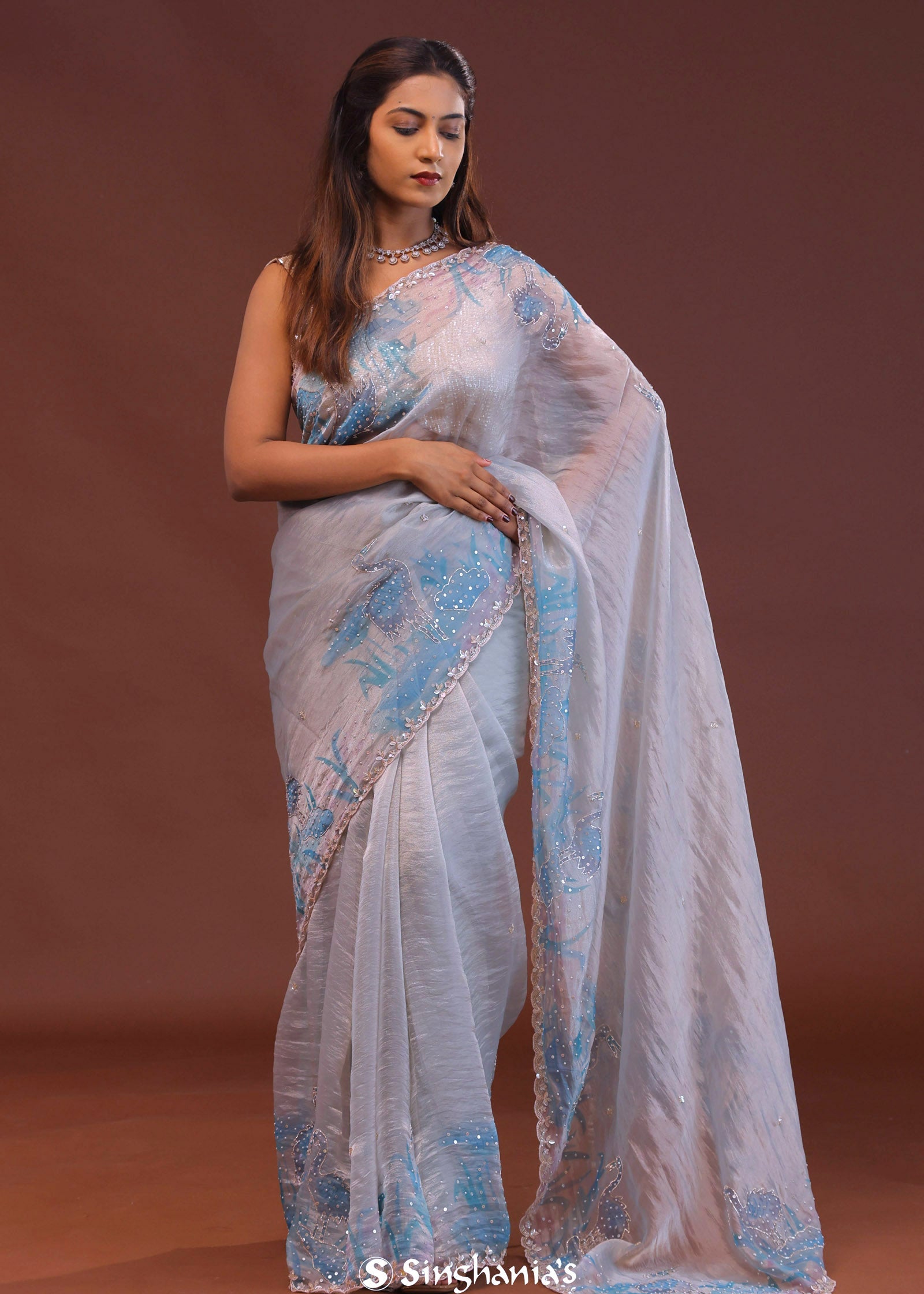 Lilac Organza Saree With Scallop Border
