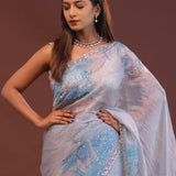 Lilac Organza Saree With Scallop Border