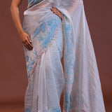 Lilac Organza Saree With Scallop Border
