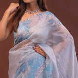 Lilac Organza Saree With Scallop Border