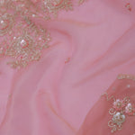 Flamingo Pink Organza Embroidery Saree With Scallop Border