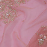 Flamingo Pink Organza Embroidery Saree With Scallop Border