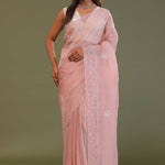 Soft Salmon Pink Organza Embroidery Saree With Scallop Border