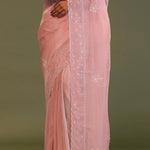 Soft Salmon Pink Organza Embroidery Saree With Scallop Border