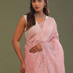 Soft Salmon Pink Organza Embroidery Saree With Scallop Border