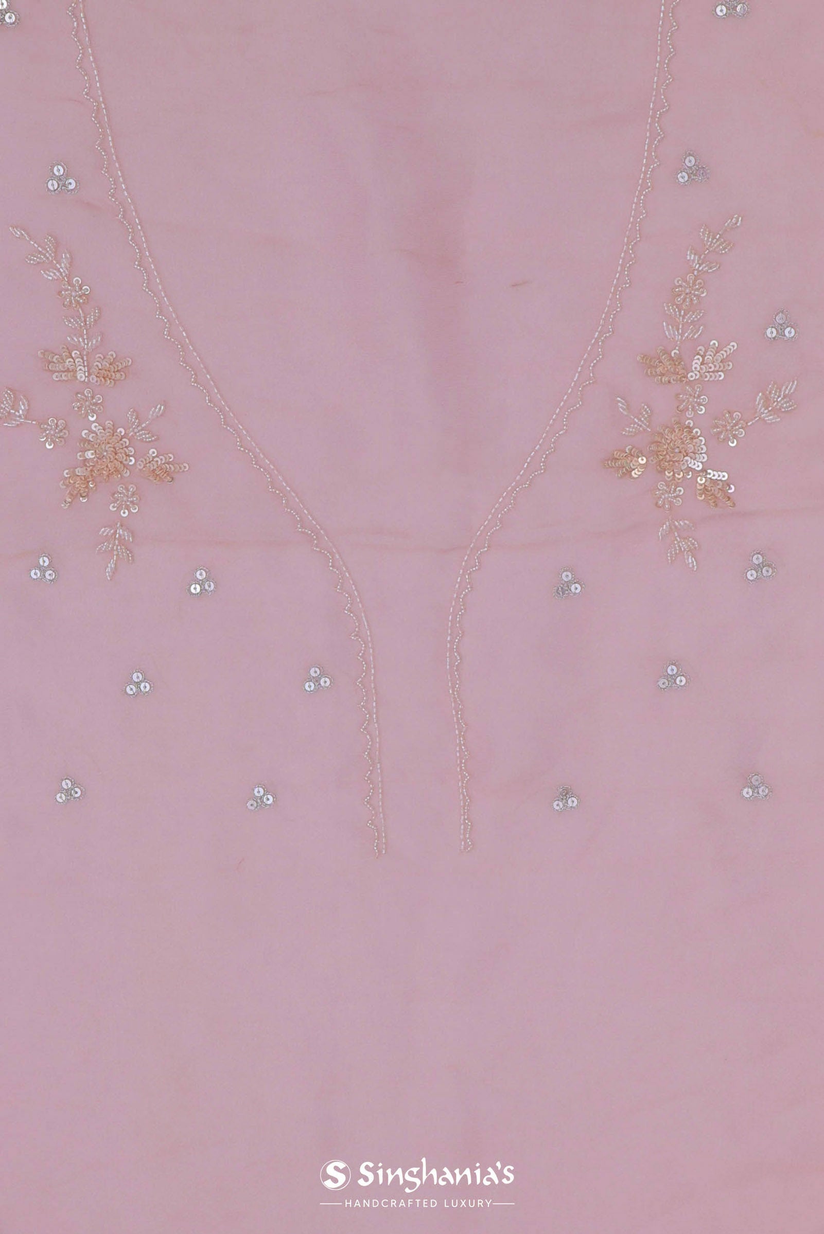 Soft Salmon Pink Organza Embroidery Saree With Scallop Border