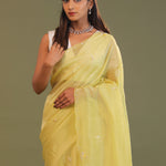 Pale Yellow Organza Embroidery Saree With Scallop Border