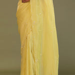 Pale Yellow Organza Embroidery Saree With Scallop Border