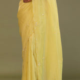 Pale Yellow Organza Embroidery Saree With Scallop Border