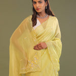 Pale Yellow Organza Embroidery Saree With Scallop Border