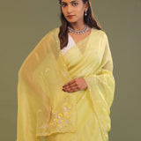 Pale Yellow Organza Embroidery Saree With Scallop Border