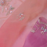Multi Coloured Organza Embroidery Saree With Scallop Border