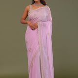 Blush Pink Organza Embroidry Saree With Scallop Border