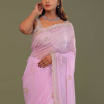 Blush Pink Organza Embroidry Saree With Scallop Border