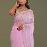 Blush Pink Organza Embroidry Saree With Scallop Border
