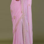 Blush Pink Organza Embroidry Saree With Scallop Border