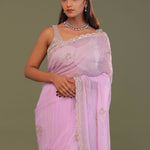 Blush Pink Organza Embroidry Saree With Scallop Border