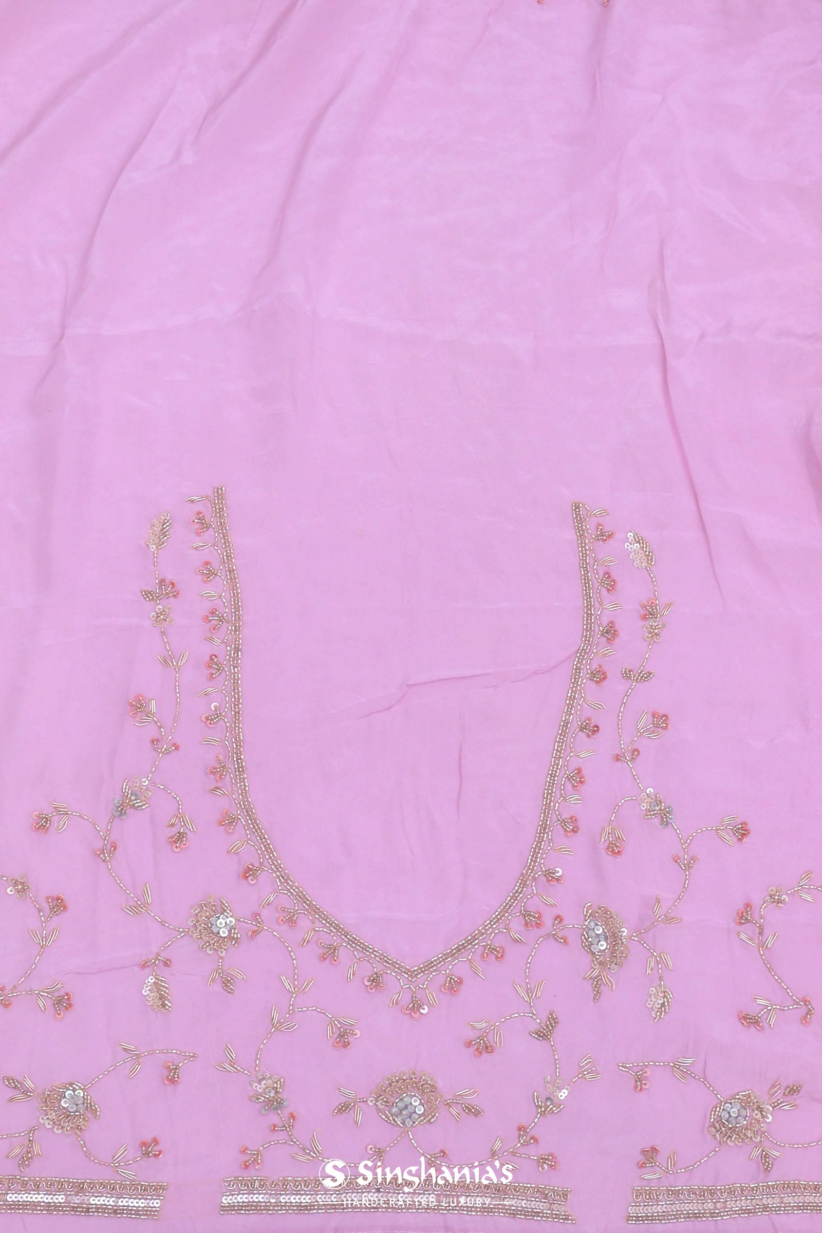 Blush Pink Organza Embroidry Saree With Scallop Border