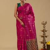 Red Purple Kanjivaram Silk Saree With Checks Pattern