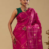 Red Purple Kanjivaram Silk Saree With Checks Pattern