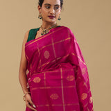 Red Purple Kanjivaram Silk Saree With Checks Pattern