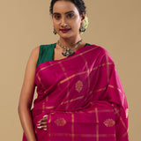 Red Purple Kanjivaram Silk Saree With Checks Pattern