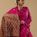 Red Purple Kanjivaram Silk Saree With Checks Pattern