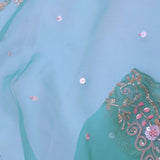 Sky Blue Organza Embroidery Saree With Scallop Border