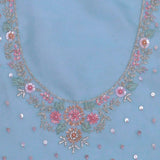 Sky Blue Organza Embroidery Saree With Scallop Border