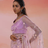 Dusty Lavender Organza Tissue Saree With Scallop Border