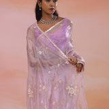 Dusty Lavender Organza Tissue Saree With Scallop Border