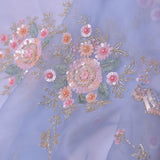 Cornflower Blue Organza Embroidery Saree With Scallop Border