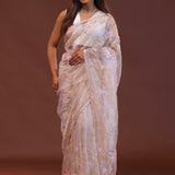 Soft Peach Organza Embroidery Saree With Scallop Border