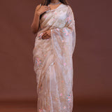 Soft Peach Organza Embroidery Saree With Scallop Border