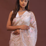 Soft Peach Organza Embroidery Saree With Scallop Border