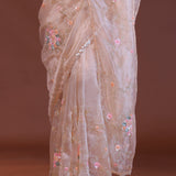Soft Peach Organza Embroidery Saree With Scallop Border